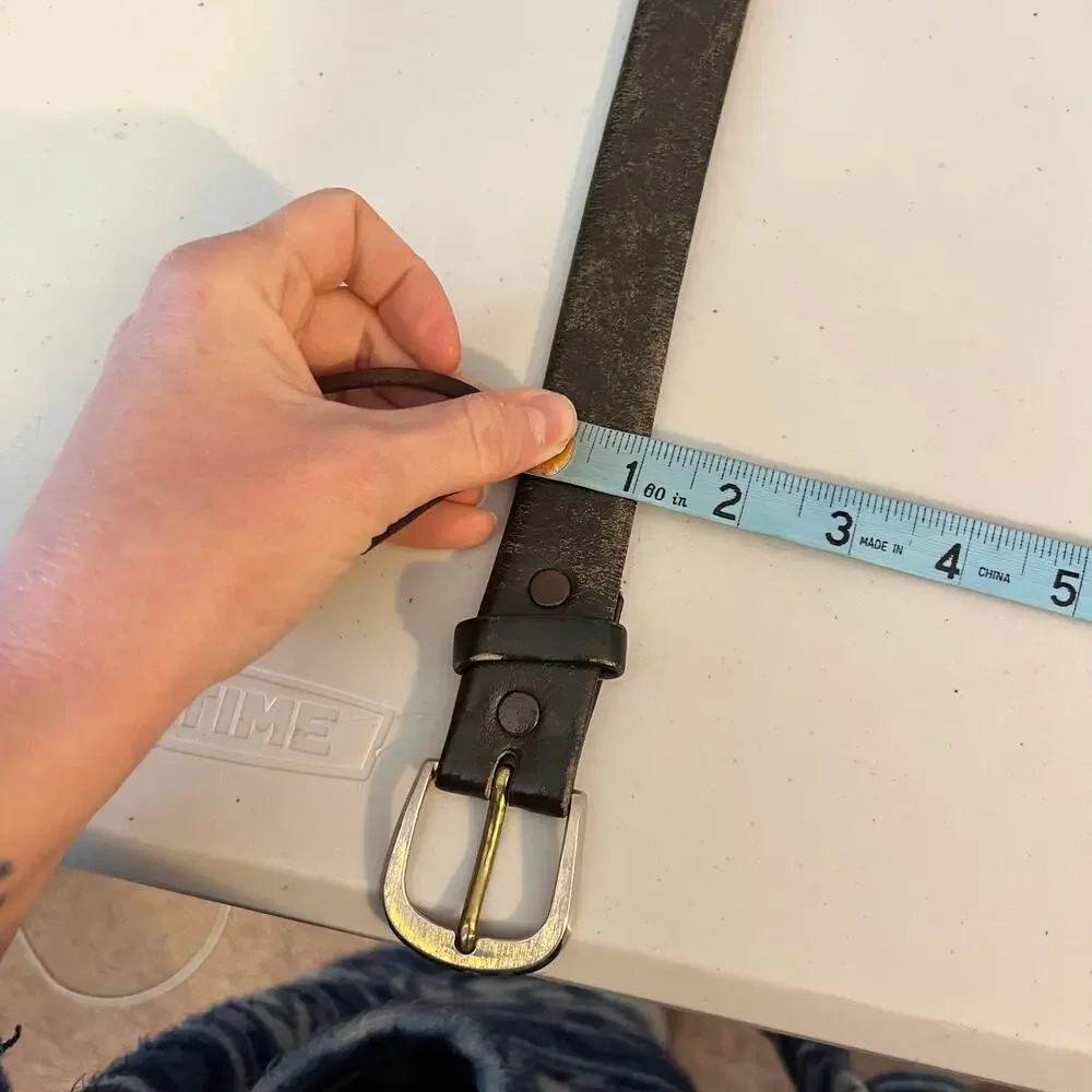 Vintage Brown Worn Calf Harness Genuine Leather Silver Buckle Belt Size Large
